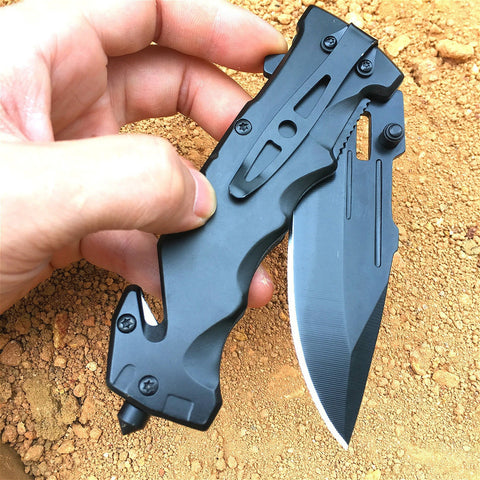 Spring Assisted Open Tactical Folding Knife   Outdoor Camping Multitool Knifes     with Seatbelt Cutter Window Breaker  Black Rescue Pocket Knife