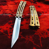 Gold Handle Tanto Sharp Blade Combat Training Balisong Practice Knife Dagger Knife   Outdoor Jungle Tactical Survival Hunting Knifes Assisted Action Knife Drop Ship  TOP Quality Trainer Butterfly Knives