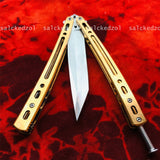 Gold Handle Tanto Sharp Blade Combat Training Balisong Practice Knife Dagger Knife   Outdoor Jungle Tactical Survival Hunting Knifes Assisted Action Knife Drop Ship  TOP Quality Trainer Butterfly Knives
