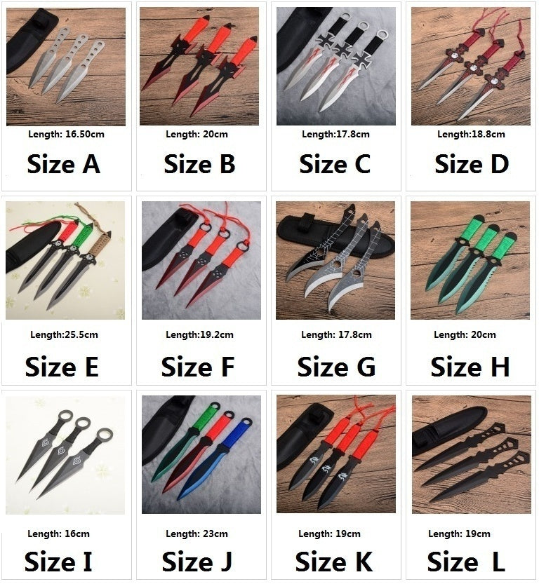 Combat Ninja Kunai with Nylon Sheath  3PCS Tactical Throwing Knife Set Stainless Steel Fixed Blade