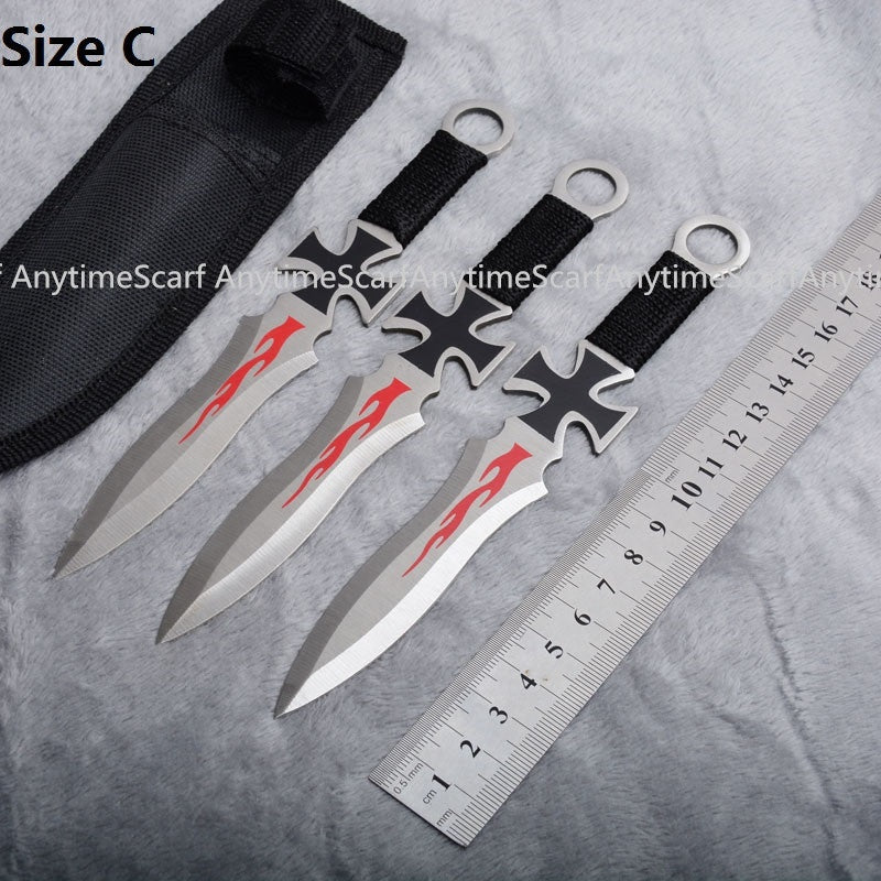 Combat Ninja Kunai with Nylon Sheath  3PCS Tactical Throwing Knife Set Stainless Steel Fixed Blade
