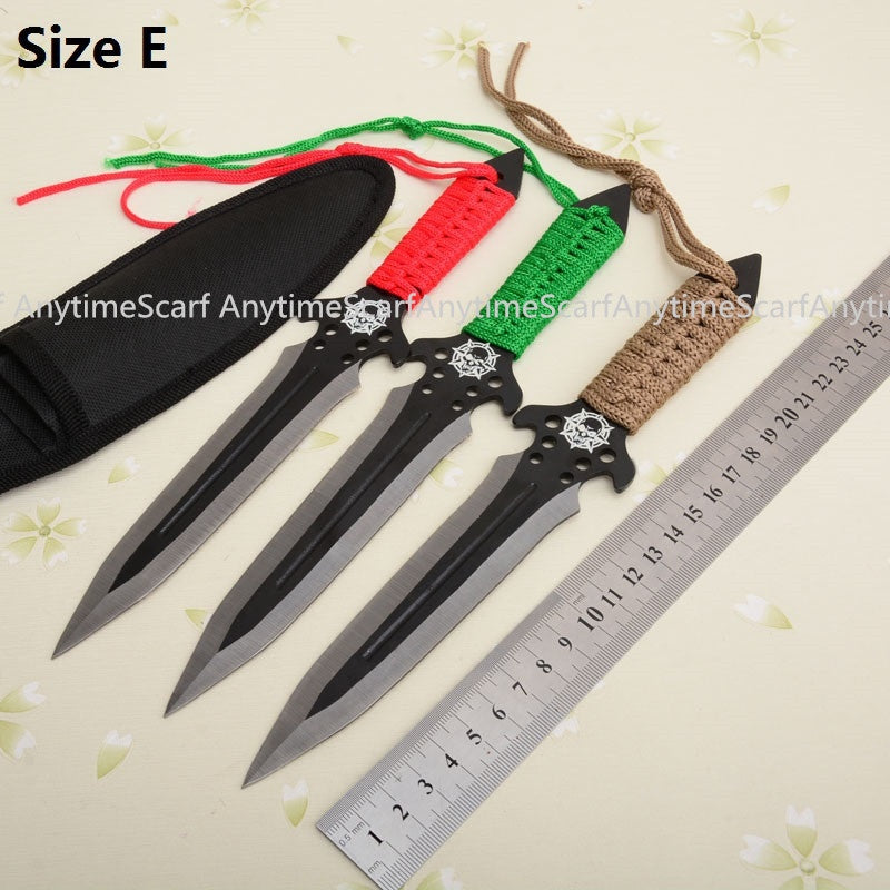 Combat Ninja Kunai with Nylon Sheath  3PCS Tactical Throwing Knife Set Stainless Steel Fixed Blade