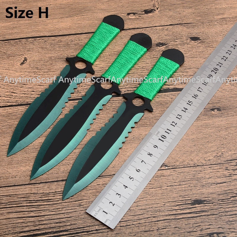 Combat Ninja Kunai with Nylon Sheath  3PCS Tactical Throwing Knife Set Stainless Steel Fixed Blade
