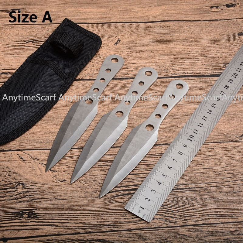 3PCS Tactical Throwing Knife Set Combat Ninja Kunai with Nylon SheathStainless Steel Fixed Blade