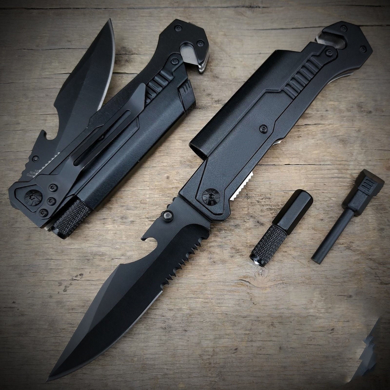 7 in 1 Multi-function Folding Knife  Outdoor Surival Camping Knife  with Flint Flashlight Tools CHR