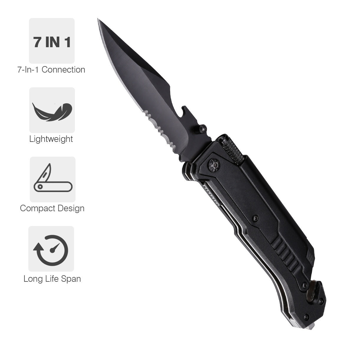7 in 1 Multi-function Folding Knife  Outdoor Surival Camping Knife  with Flint Flashlight Tools CHR