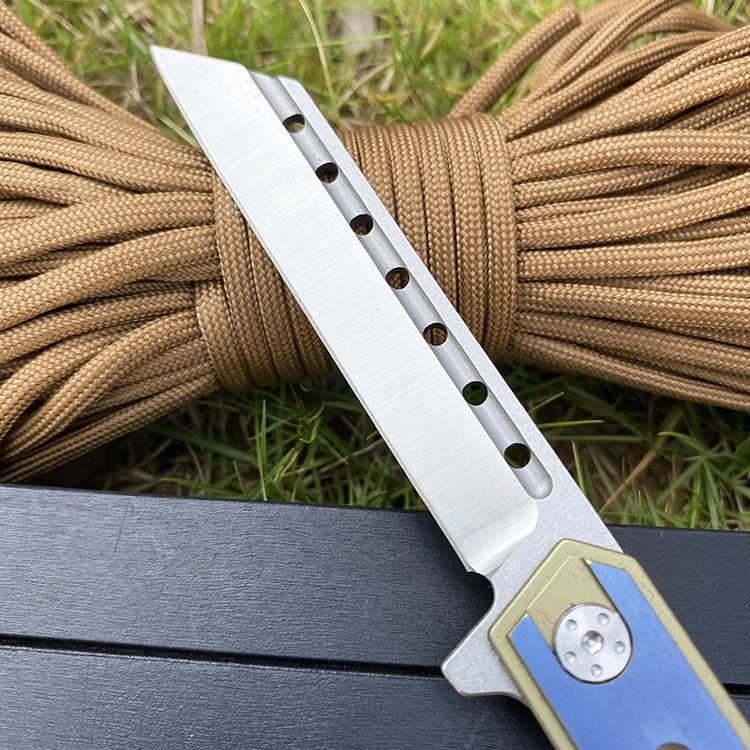 Outdoor Multifunctional High Hardness Titanium Alloy Folding Knife EDC Survival Knife Bearing D2 Steel Folding Knife