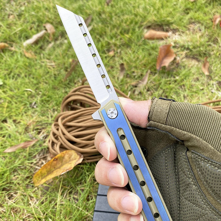 Outdoor Multifunctional High Hardness Titanium Alloy Folding Knife EDC Survival Knife Bearing D2 Steel Folding Knife