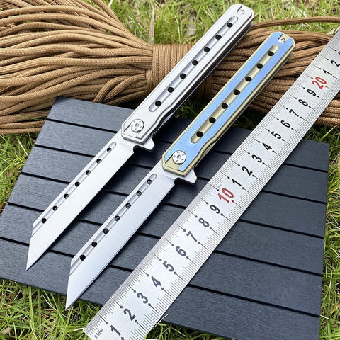 Outdoor Multifunctional High Hardness Titanium Alloy Folding Knife EDC Survival Knife Bearing D2 Steel Folding Knife