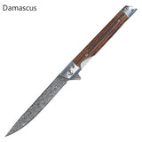 New Sandalwood Handle Magic Pen Folding Knife Damascus Pocket Knife Stainless Steel Fruit Knife Camping Outdoor Folding Knife