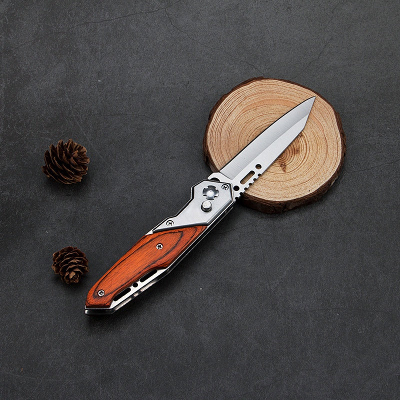 with Wooden Handle Field Tactical Knife Folding Fruit Knife