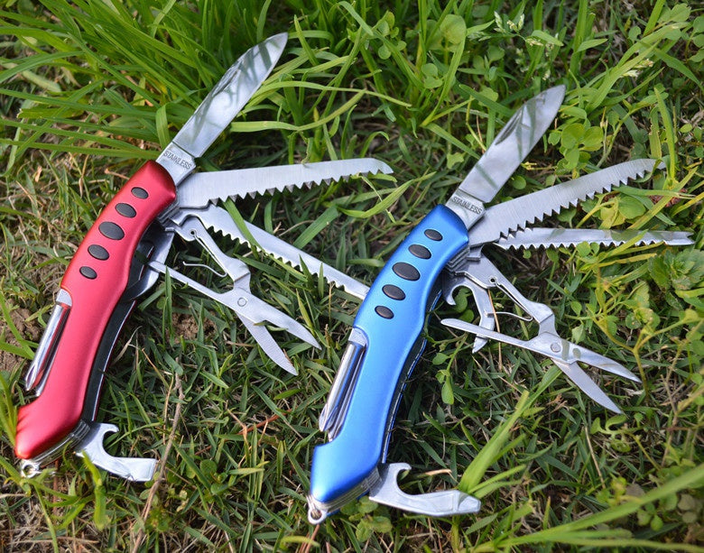 11 open 13 function life-saving knife, three-color 105mm stainless steel multi-function knife, camping equipment portable folding knife