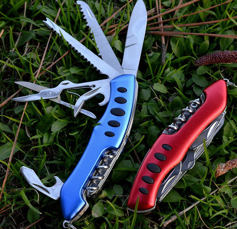 Camping equipment portable folding knife three-color 105mm stainless steel multi-function knife 11 open 13 function life-saving knife