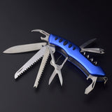 Camping equipment portable folding knife three-color 105mm stainless steel multi-function knife 11 open 13 function life-saving knife