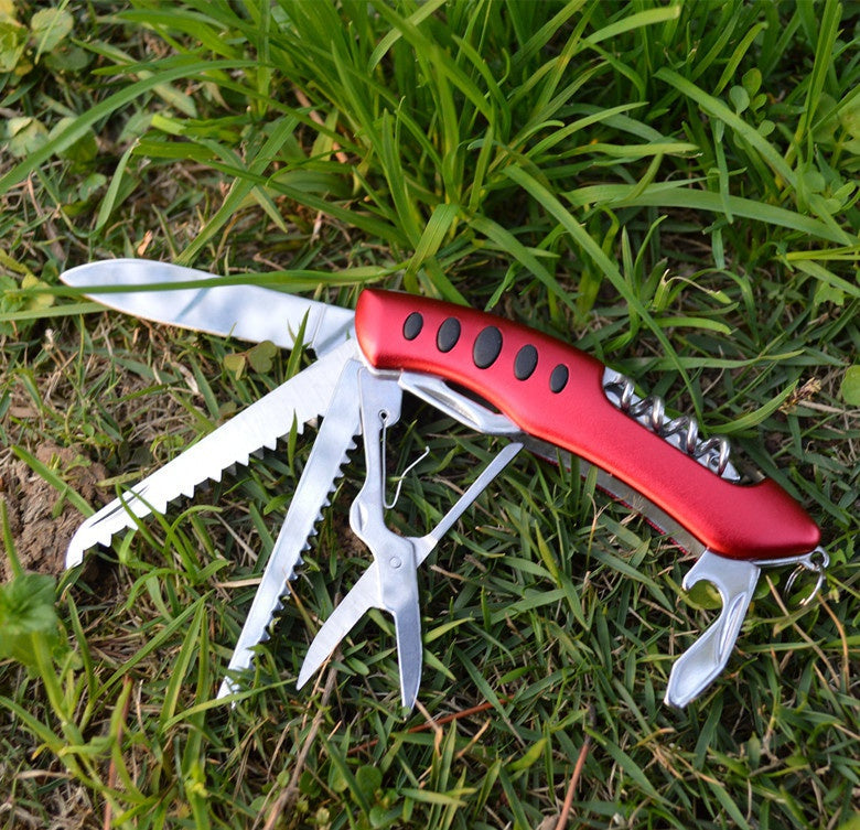 Camping equipment portable folding knife three-color 105mm stainless steel multi-function knife 11 open 13 function life-saving knife