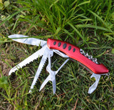 Camping equipment portable folding knife three-color 105mm stainless steel multi-function knife 11 open 13 function life-saving knife