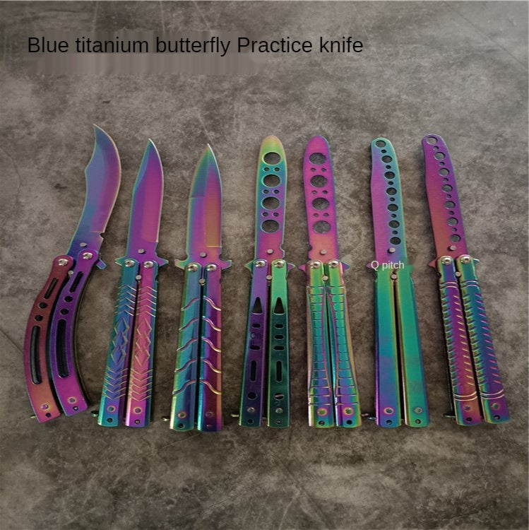 Spot Folding Butterfly Training Knife Unopened Swing Knife Hand Beginner Practice Knife Color Titanium Butterfly Training Knife