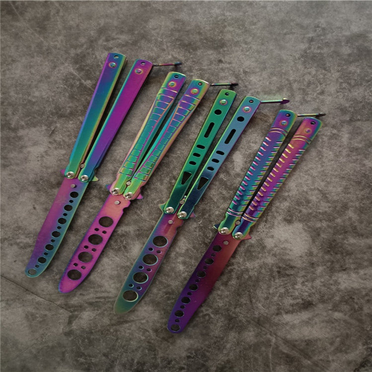 Spot Folding Butterfly Training Knife Unopened Swing Knife Hand Beginner Practice Knife Color Titanium Butterfly Training Knife