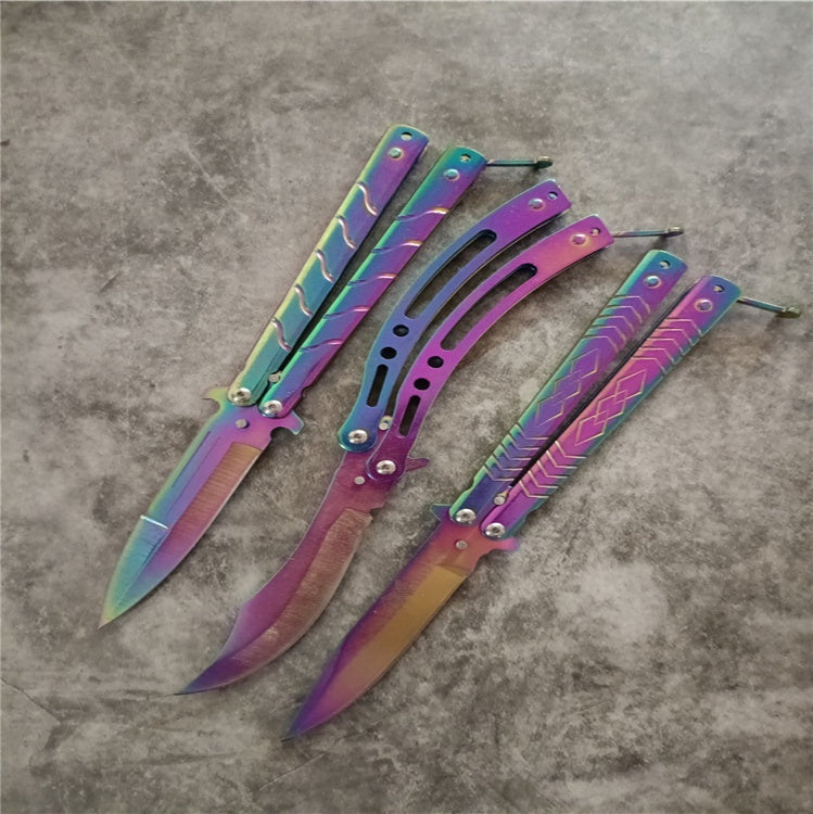 Spot Folding Butterfly Training Knife Unopened Swing Knife Hand Beginner Practice Knife Color Titanium Butterfly Training Knife