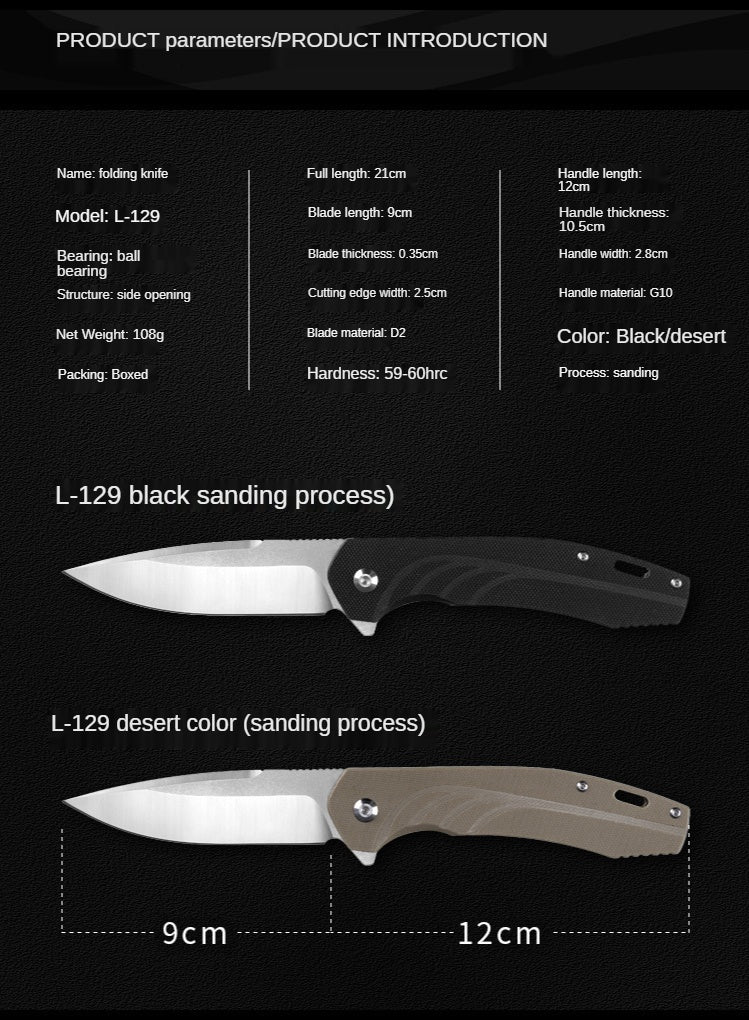 Camping Survival Outdoor Self-defense Sharp Fruit Knife Folding Knife D2 Stainless Steel Folding Knife