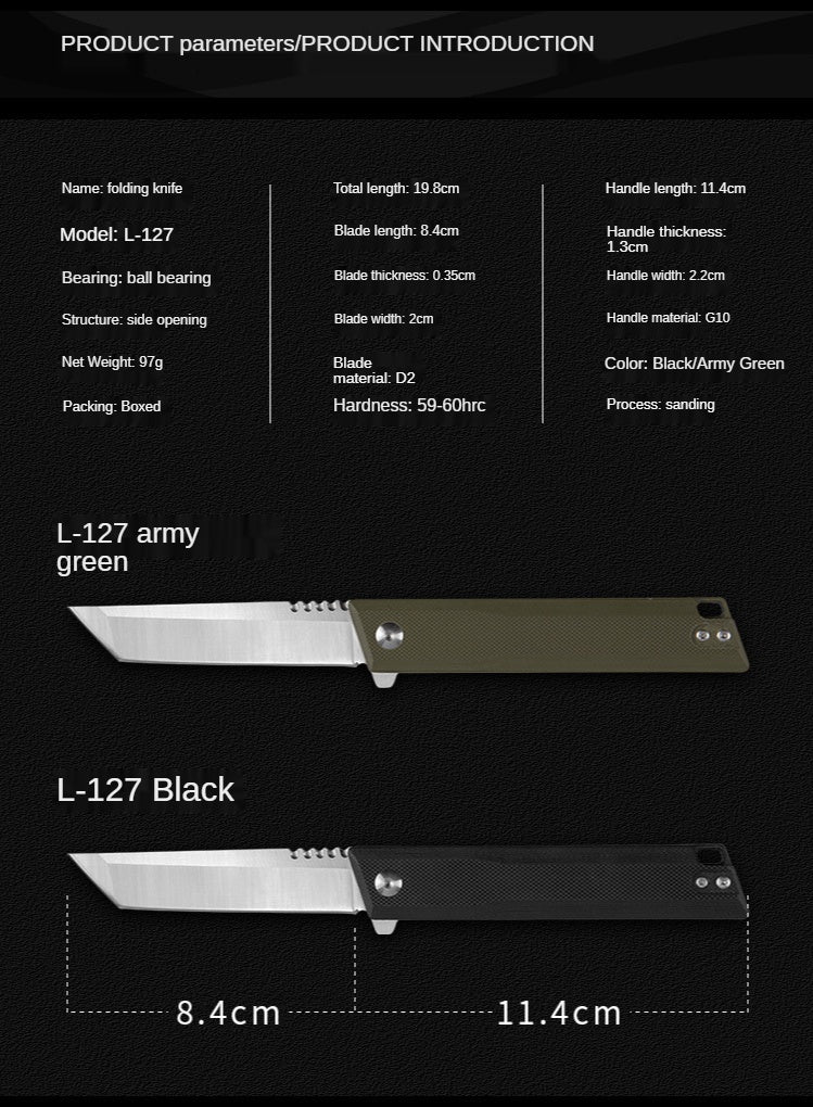 Outdoor camping self-defense knife pocket knife folding knife D2 steel high hardness folding knife G10 survival knife