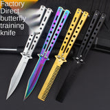 Outdoor camping practice knife without blade decompression swing comb stainless steel folding comb beginner training tool
