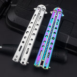 Outdoor camping practice knife without blade decompression swing comb stainless steel folding comb beginner training tool