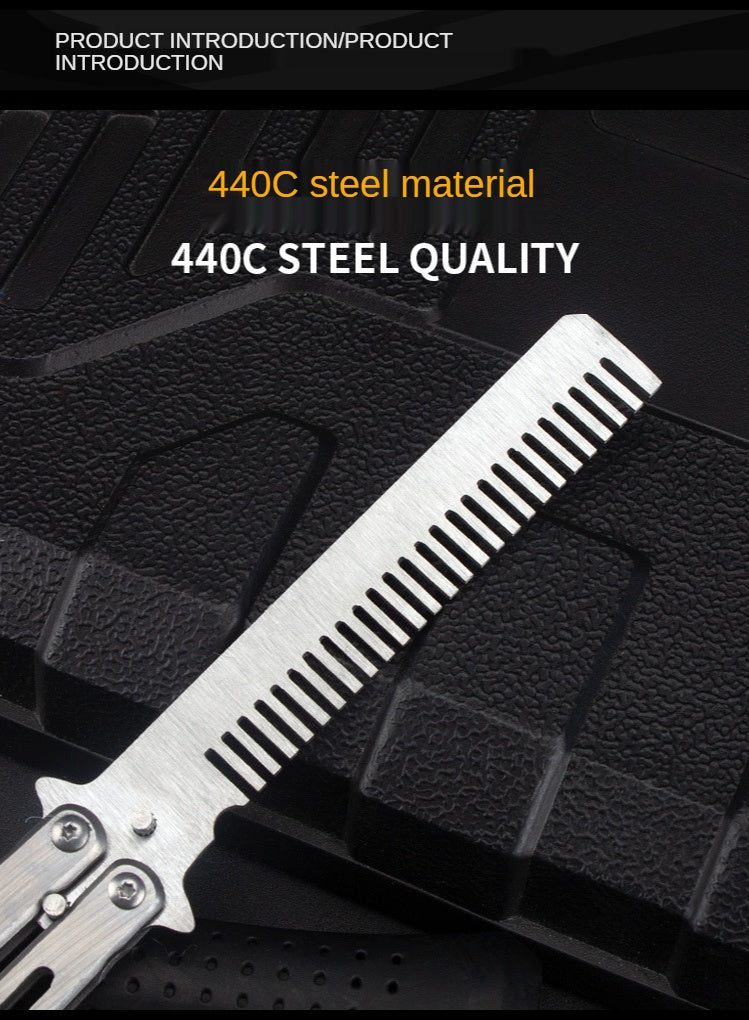 Outdoor camping practice knife without blade decompression swing comb stainless steel folding comb beginner training tool