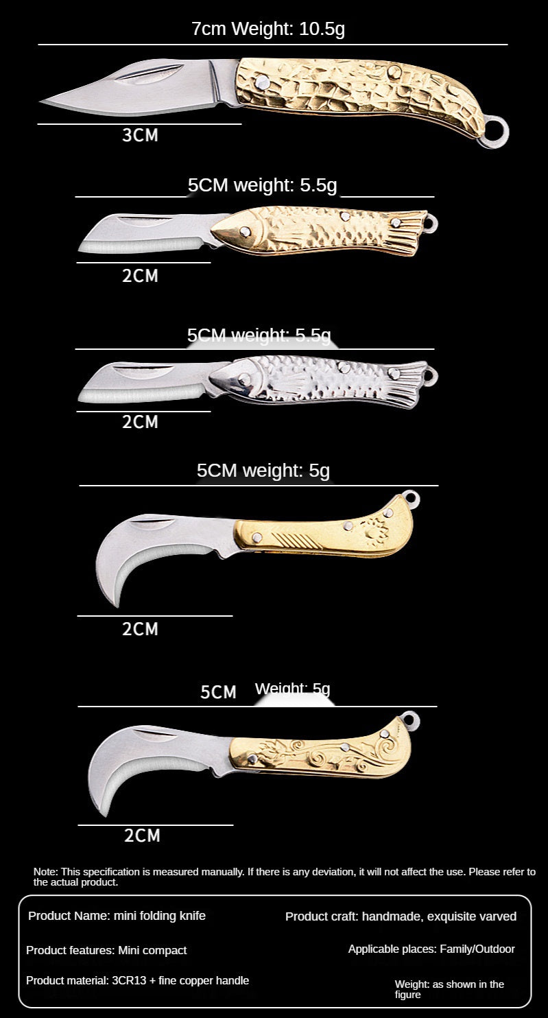 Knife Mini Folding Knife Legal Self-defense Knife Exquisite Brass Knife Keychain Demolition Express Unpacking Knife