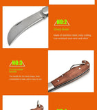 Stainless steel mushroom knife with rosewood handle Multifunctional camping tool knife Outdoor folding knife Household fruit knife