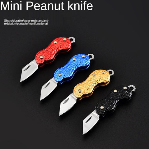 Stainless Steel Folding Knife Outdoor Mini Peanut Knife Necklace Pocket Knife Carry Fruit Knife 6pcs