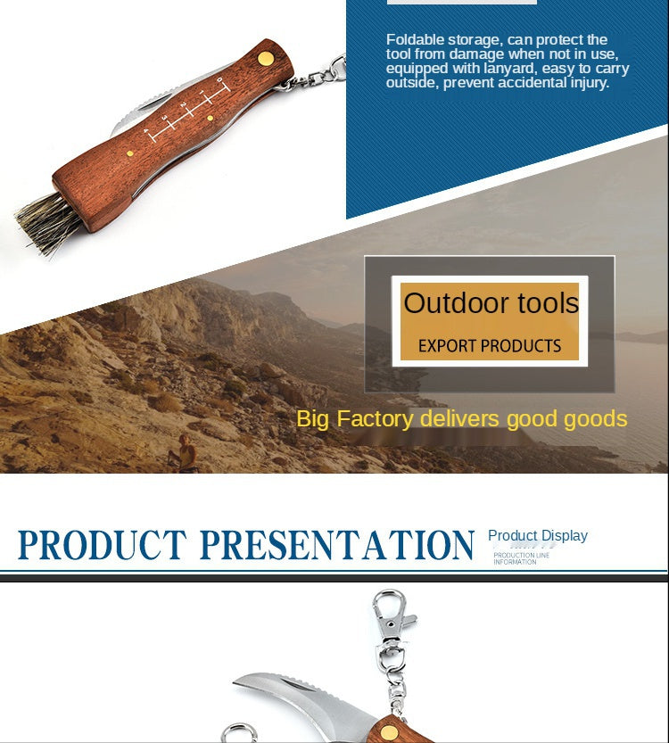 Rosewood Mushroom Knife Multifunction Knife Mushroom Sweep Knife Wooden Handle Knife Camping Knife