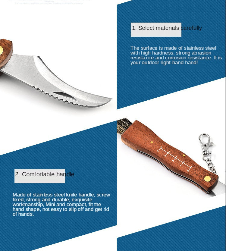 Rosewood Mushroom Knife Multifunction Knife Mushroom Sweep Knife Wooden Handle Knife Camping Knife