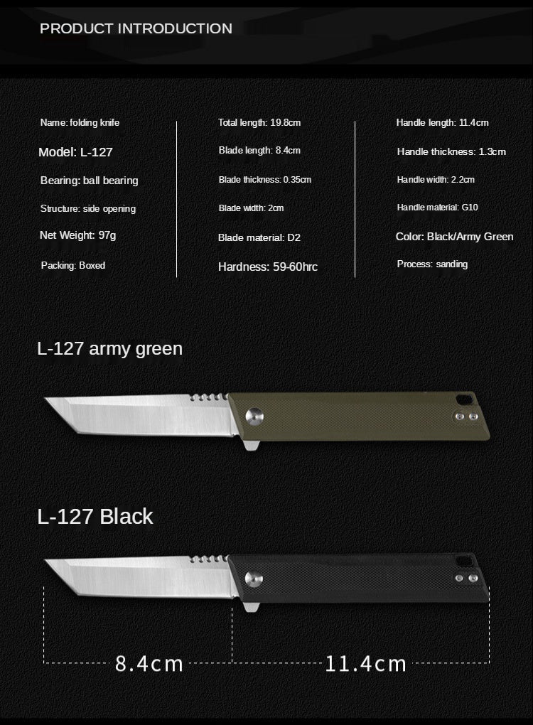 Outdoor camping self-defense knife G10 survival knife pocket knife D2 steel high hardness folding knife