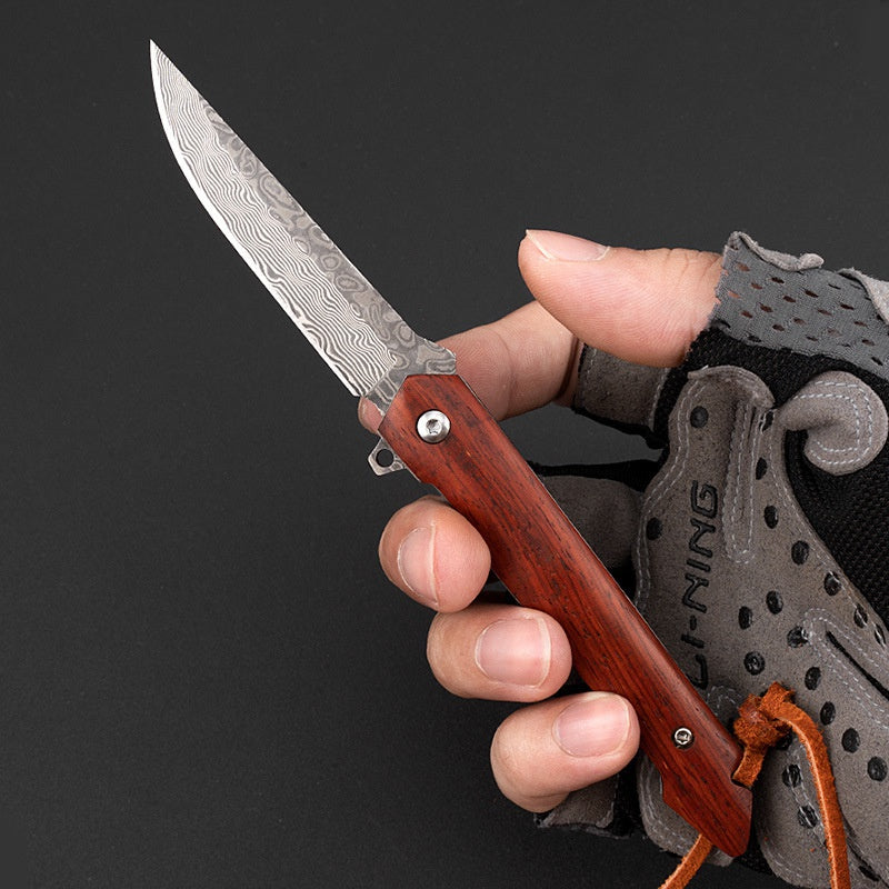 Outdoor Survival Folding Knife Portable Mini Fruit Knife Damascus Steel Folding Pocket Knife Portable Camping Knife