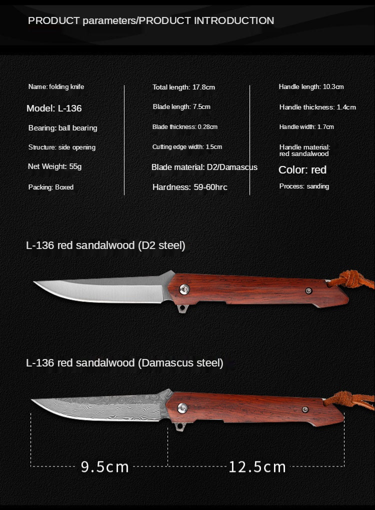 Outdoor Survival Folding Knife Portable Mini Fruit Knife Damascus Steel Folding Pocket Knife Portable Camping Knife