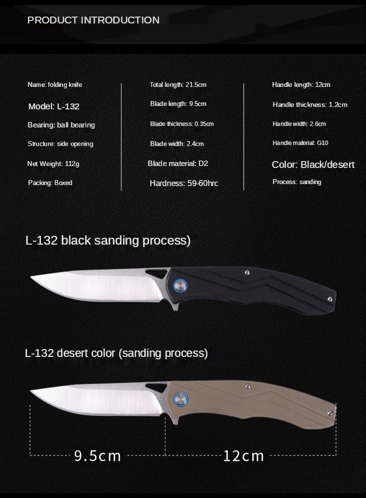 Outdoor high hardness self-defense saber bearing folding knife field survival fruit knife D2 steel folding knife knife