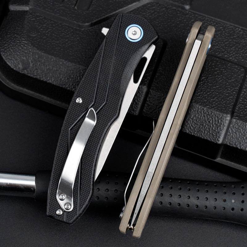 Outdoor high hardness self-defense saber bearing folding knife field survival fruit knife D2 steel folding knife knife