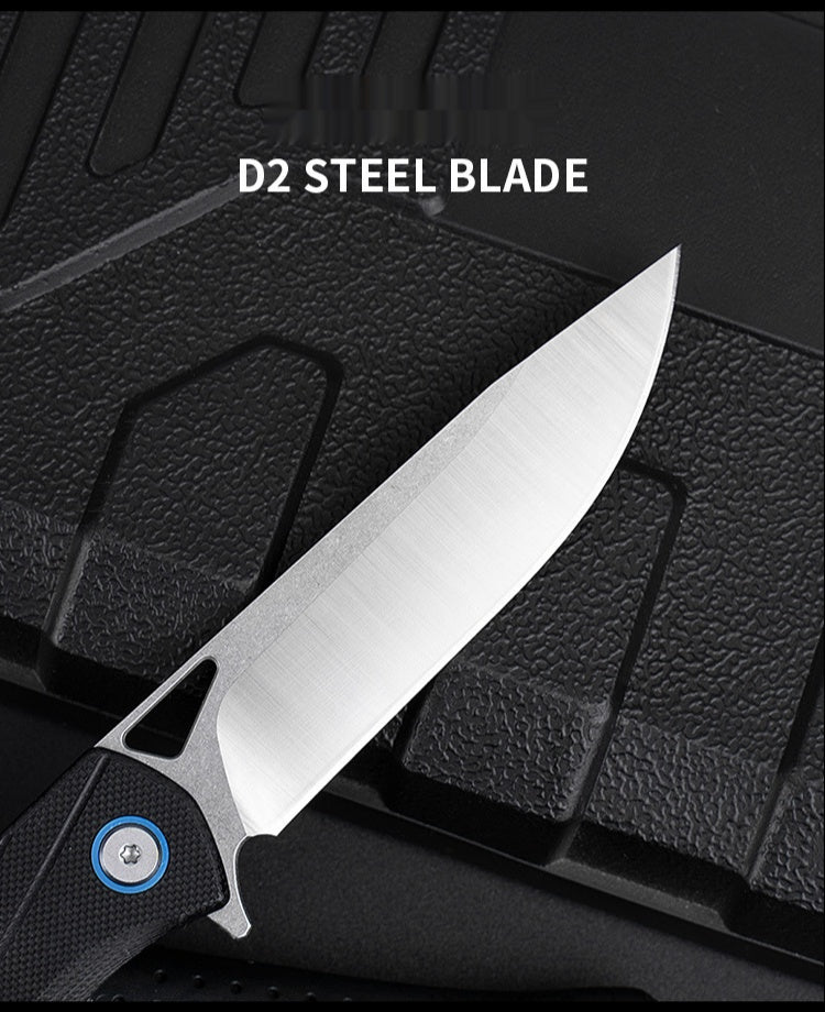 Outdoor high hardness self-defense saber bearing folding knife field survival fruit knife D2 steel folding knife knife