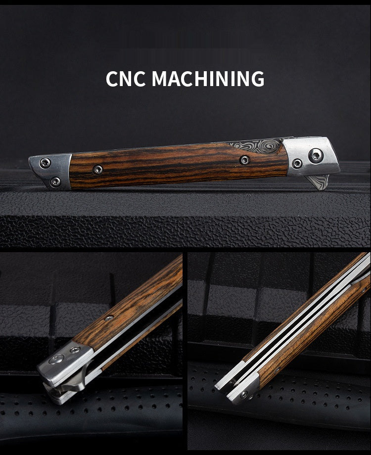 New Stainless Steel Fruit Knife Sandalwood Handle Folding Knife Camping Outdoor Folding Knife Damascus Pocket Knife
