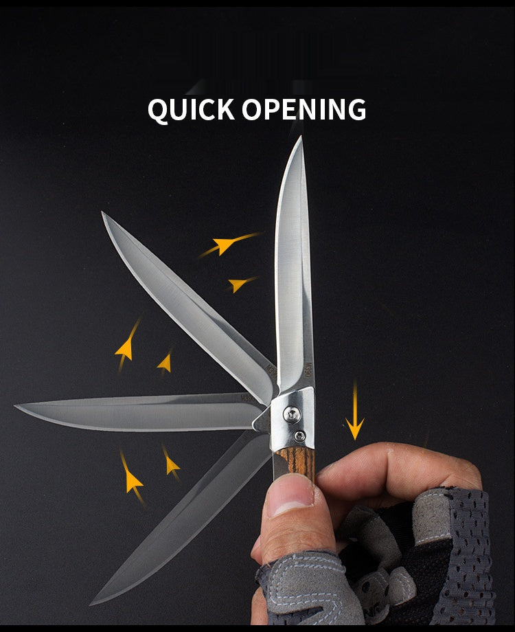 New Stainless Steel Fruit Knife Sandalwood Handle Folding Knife Camping Outdoor Folding Knife Damascus Pocket Knife