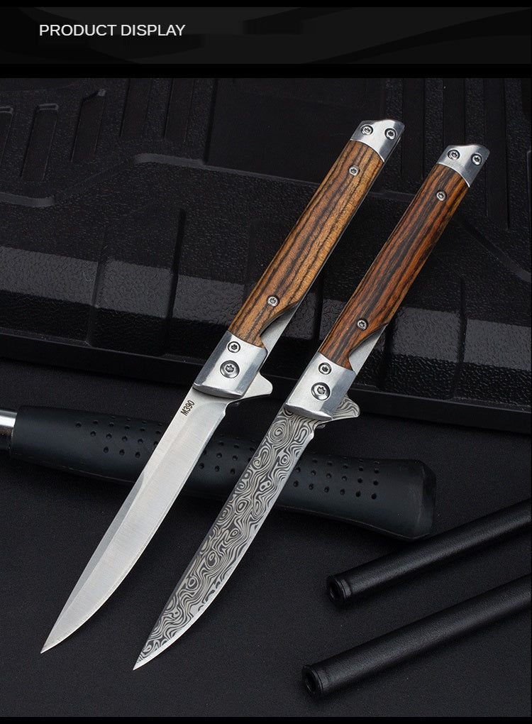 New Stainless Steel Fruit Knife Sandalwood Handle Folding Knife Camping Outdoor Folding Knife Damascus Pocket Knife