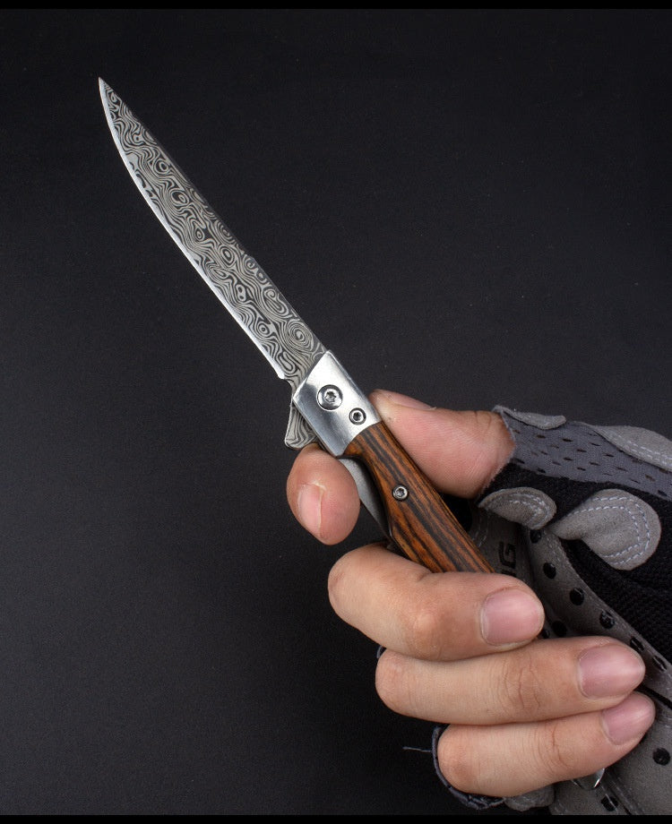 New Stainless Steel Fruit Knife Sandalwood Handle Folding Knife Camping Outdoor Folding Knife Damascus Pocket Knife