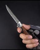 New Stainless Steel Fruit Knife Sandalwood Handle Folding Knife Camping Outdoor Folding Knife Damascus Pocket Knife