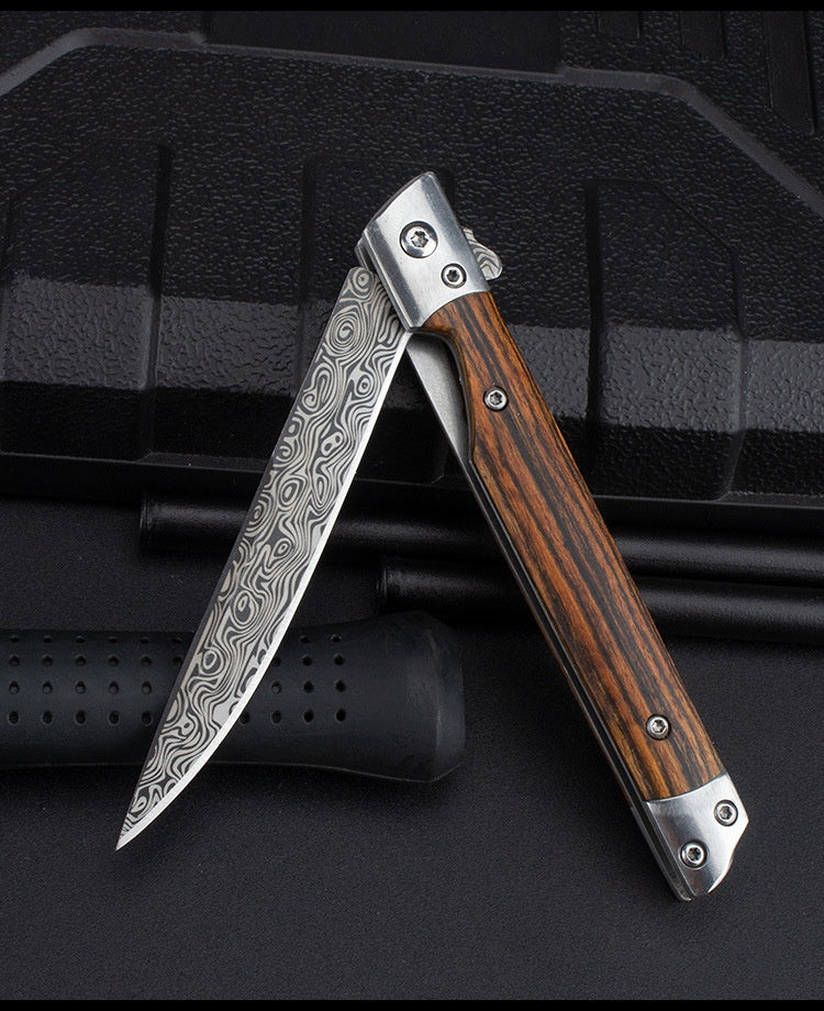 New Stainless Steel Fruit Knife Sandalwood Handle Folding Knife Camping Outdoor Folding Knife Damascus Pocket Knife