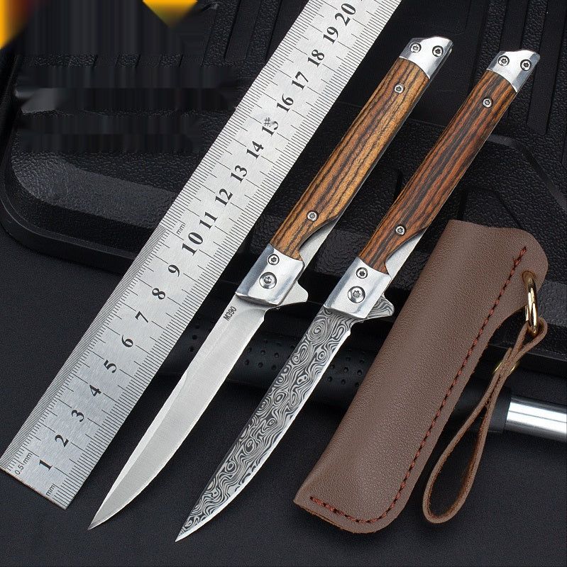 New Stainless Steel Fruit Knife Sandalwood Handle Folding Knife Camping Outdoor Folding Knife Damascus Pocket Knife