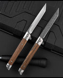 New Stainless Steel Fruit Knife Sandalwood Handle Folding Knife Camping Outdoor Folding Knife Damascus Pocket Knife