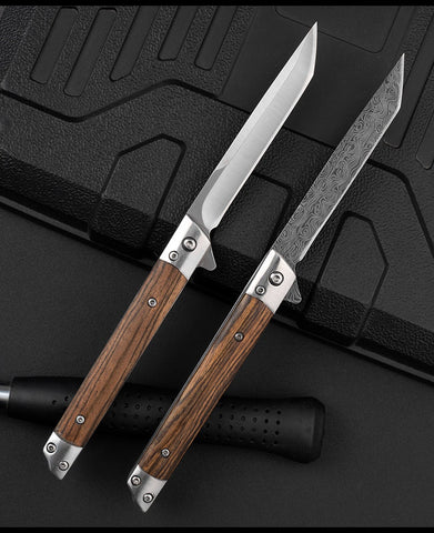 New Stainless Steel Fruit Knife Sandalwood Handle Folding Knife Camping Outdoor Folding Knife Damascus Pocket Knife