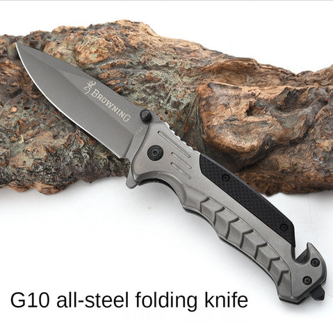 Multifunctional folding knife Outdoor folding knife Heavy-duty folding knife G10 handle self-defense all-steel folding knife