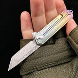 Gift Collection Pickling Damascus Titanium Alloy Keychain Chain Knife